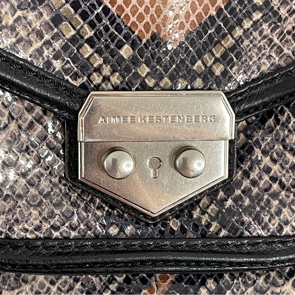 Aimee Kestenberg Purse Zoe Satchel Shoulder Bag Quilted Snakeskin Black Brown - Picture 3 of 15